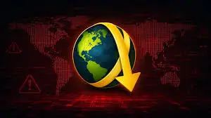 Global download icon representing worldwide data transfer and internet connectivity.