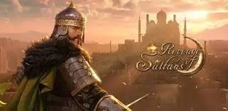 Epic medieval warrior in armor with castle background at sunset.