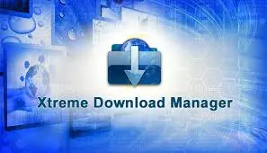 Xtreme Download Manager logo with interface background, fast download tool.